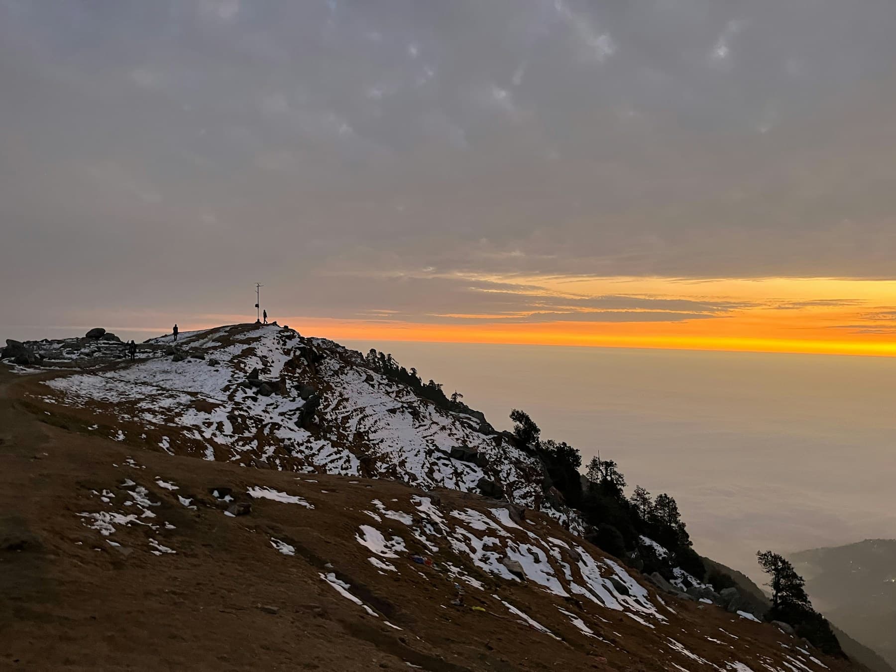 Sunset above a cloud sea from a Himalayan ridge near Triund
